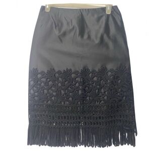 Whimsigoth Mini Pencil SkirtCrochet Lace Fringe Witchy Coquette Mob Wife 2 Black